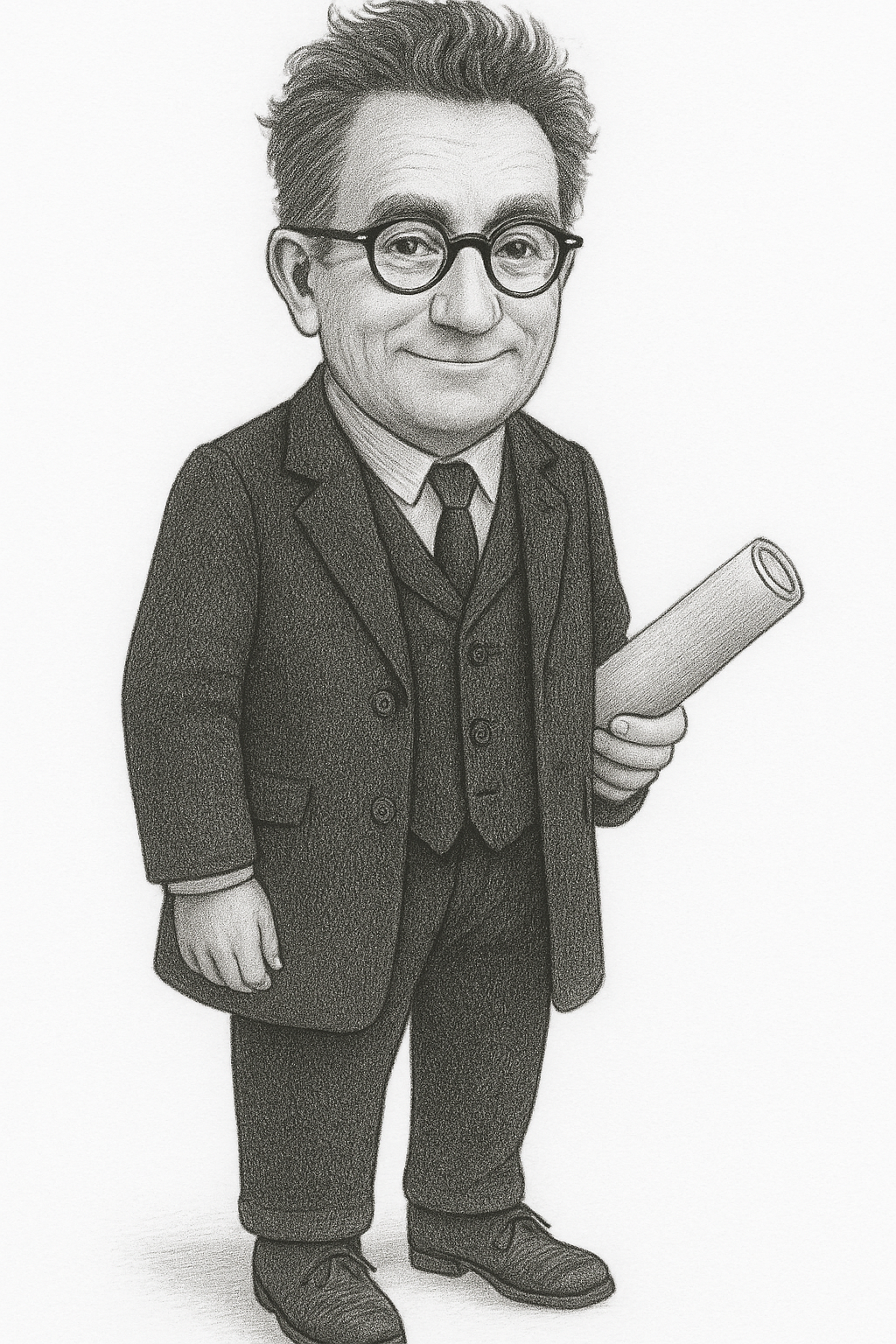 The Mensch - A scholarly gentleman with round glasses holding a scroll